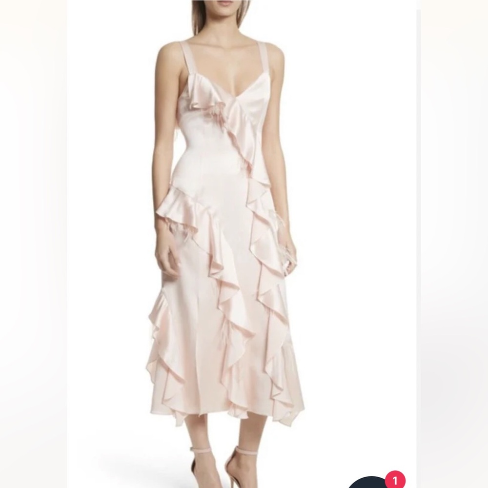 Cinq A Sept Gigi Ruffle & Ostrich Feather Trim Silk Dress